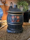 Vintage McCoy Pottery Black Pot Belly Stove Cookie Jar  11”  EUC