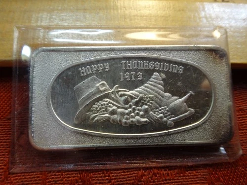 1973 Happy Thanksgiving Great Lakes Mint 1 Oz .999 Silver Bullion Bar