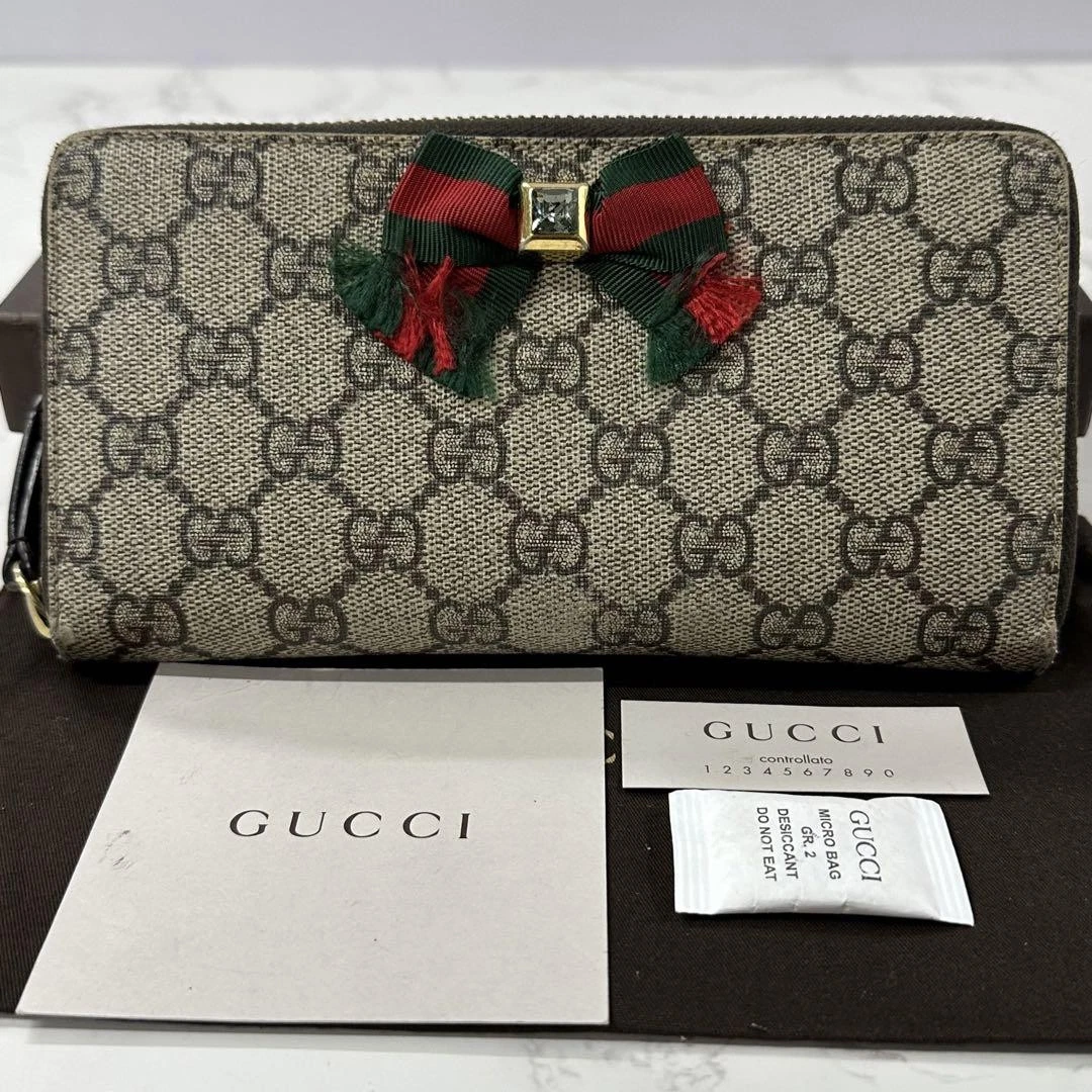 Gucci GG Supreme Portefeuille Long Fermeture Éclair Ronde, Cuir, Occasion Bon