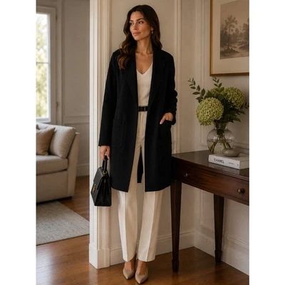 EILEEN FISHER Shawl Collar Coat Wool Cashmere Black Sz Large Petite $548