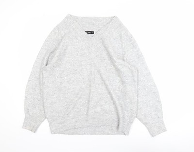 F&F Damen Strickpullover grau V-Ausschnitt Pailletten Größe M
