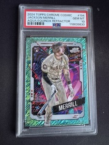 2024 TOPPS CHROME COSMIC JACKSON MERRILL RC /199 AQUA EQUINOX REFRACTOR  PSA 10