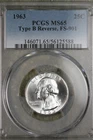 Beautiful Uncirculated 1963 "Type B" Washington Quarters!!!   PCGS MS65!  FS-901