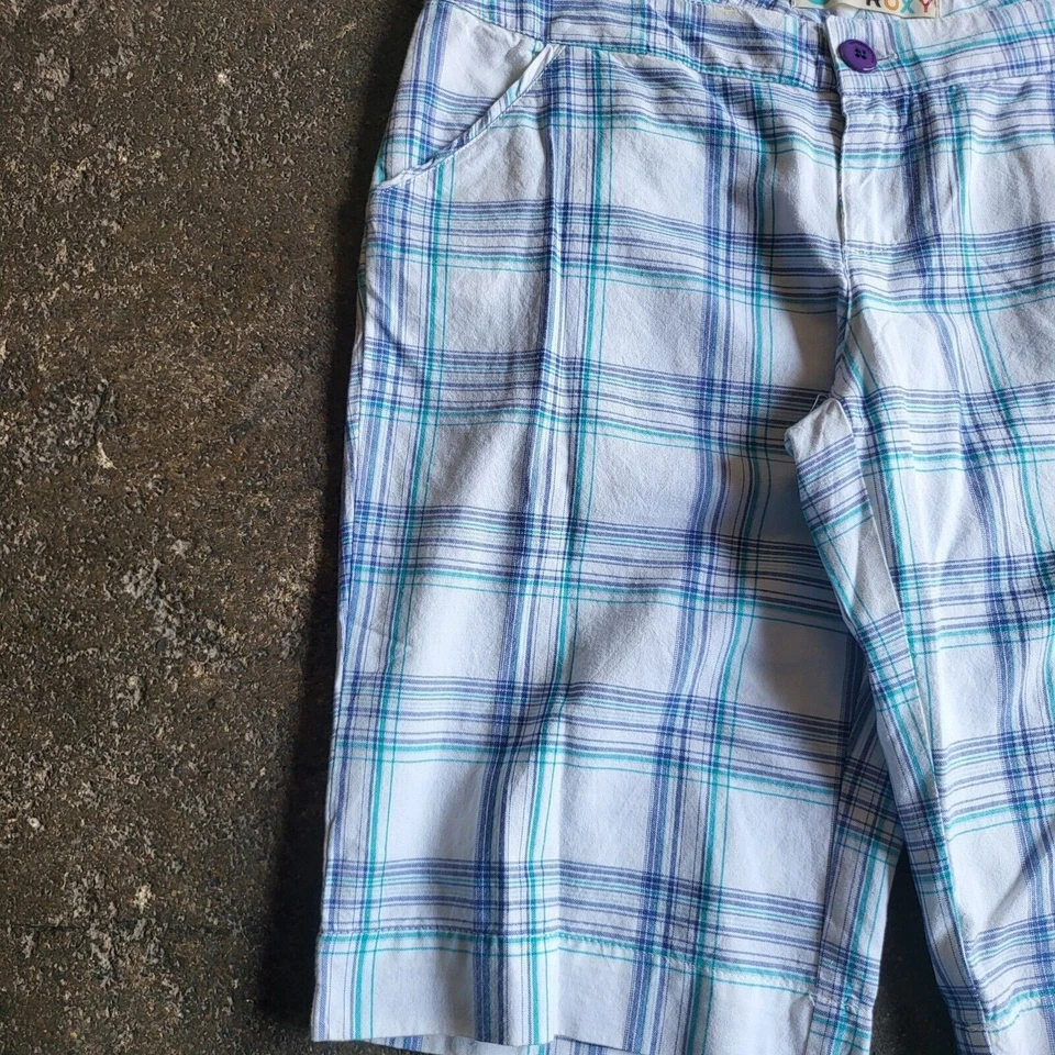 New Vintage Roxy Shorts Size 5 White Plaid Y2K Bermuda Summer Preppy Waist 31 - Image 2 of 4