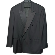 Ermenegildo Zegna Tuxedo Suit Jacket Euro 54 Black Wool Formal 3-Btn Peak Lapel