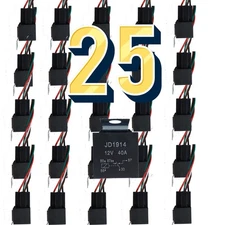 25 Pcs 12V 40 Amp 5-Pin SPDT Automotive Relay Pigtail Harness Socket Set