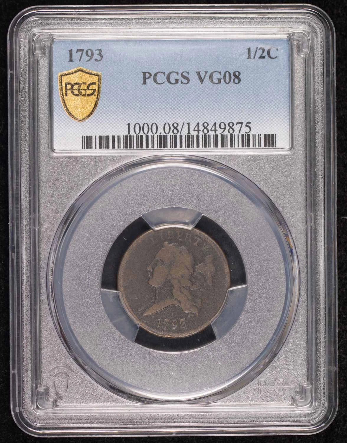 1793 P Liberty Cap Half Cents, Head Facing Left PCGS VG-8 BN