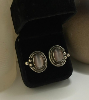 Vintage Mexico 925 Sterling Silver Cat's Eye Stud Earrings Taxco