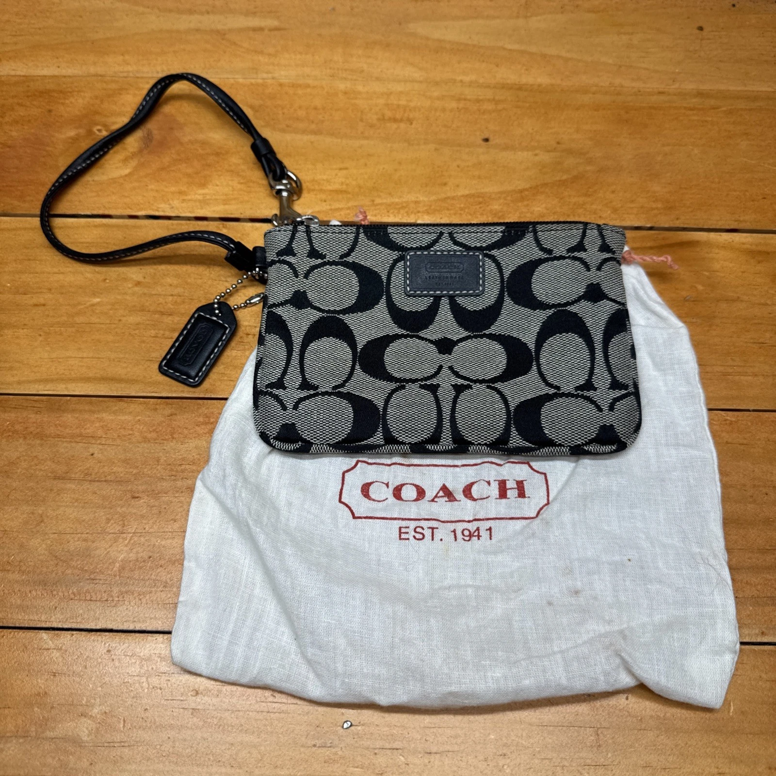 Coach C Signature classico piccolo braccialetto logo tela nero e marrone con borsa