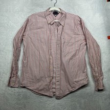 Tommy Hilfiger Button Down Long Sleeve Shirt Men's Pink Striped Classic - Large