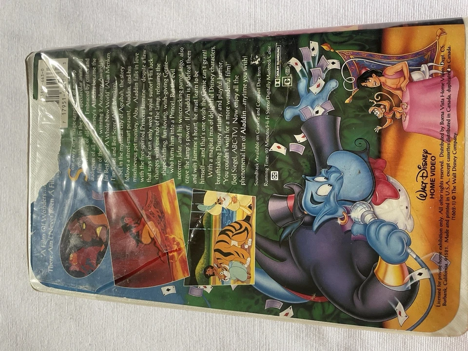 ALADDIN VHS Tape 1993 Black Diamond Walt Disney Classic Movie - Image 2 of 4