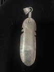 RUNNING BEAR TRADING NAVAJO STERLING Gaspeite  FEATHER  PENDANT  — photo 5