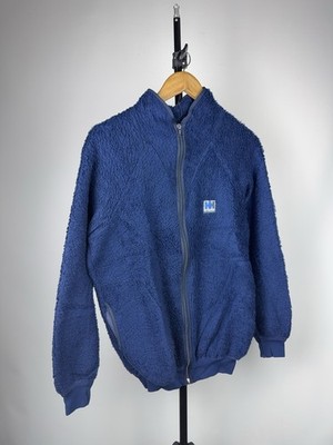 80s Retro Gorpcore Helly Hansen Navy Sherpa Fleece Zip Jacket Logo Men s S Size