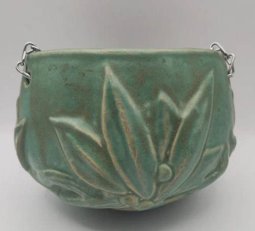 McCoy Pottery Green Leaf and Berry Hanging Planter Matte Vintage As-Is