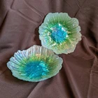2 Vintage Iridescent Carnival Glass Bowls Aqua Teal Ombre Flower Petal 7.5"