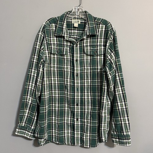 Vintage LL Bean Green Plaid Button Up Shirt Men's Sz L Long Sleeved Pockets - Picture 1 of 10