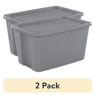 Sterilite 30 Gallon Storage Bin w/ Snap-On Lid Gray Plastic Tote 2 Pack