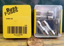 Cooper Bussman AGW-10 Fuses (10) Fast Blow 32VAC 6.35mmx22mm NOS Buss Fuse