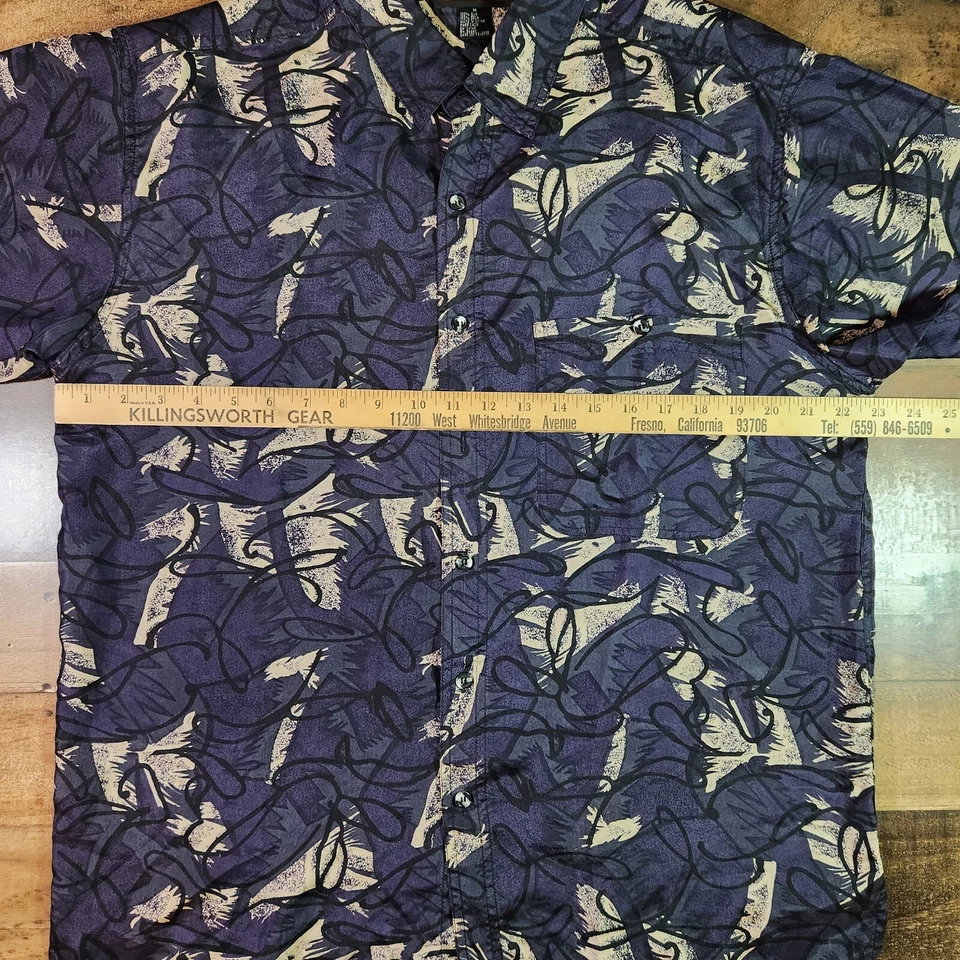 Camisa de seda sorpresa vintage años 90 gris talla mediana beige arte abstracto abotonada Foto 3 de 4