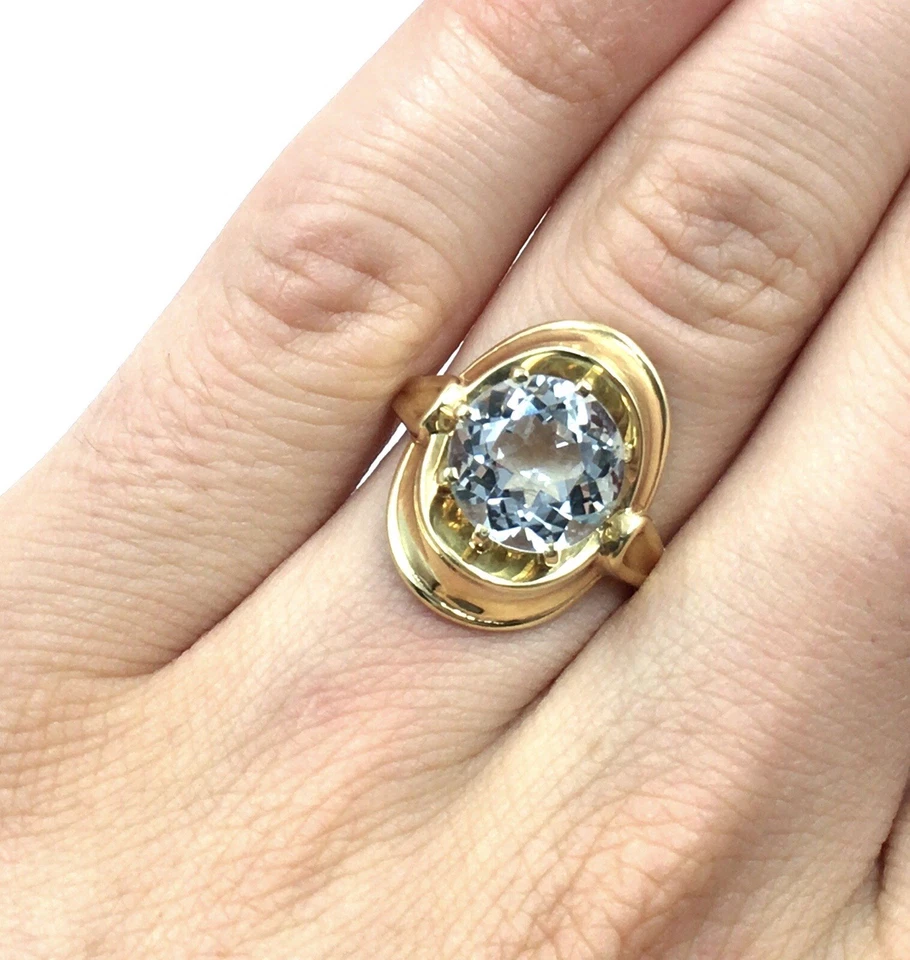 14kt Gelbgold Ring 3.91ct Aquamarin tested 585 Gold Schmuck Aqua 18.4mm / 58 - Bild 2 von 4
