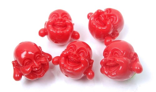 4 cuentas 3D de resina naranja coral Happy Buddha 18 mm - Imagen 2 de 2