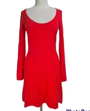 VICTORIA  SECRET Red Knit Mini Fit & Flare Dress Women Size M Crew Neck Long SLV