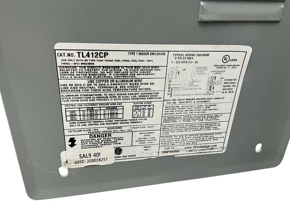 通用电气 125 安培室内主凸耳负载中心面板 4 空间 8 电路面板 TL412CP — 第 2/4 张图片