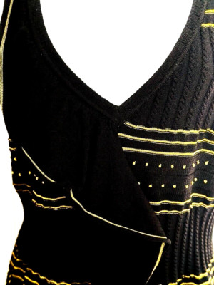 VERSACE COLLECTION Elegant Bodycon Flounce Dress Black/Yellow 10 US Retail $995