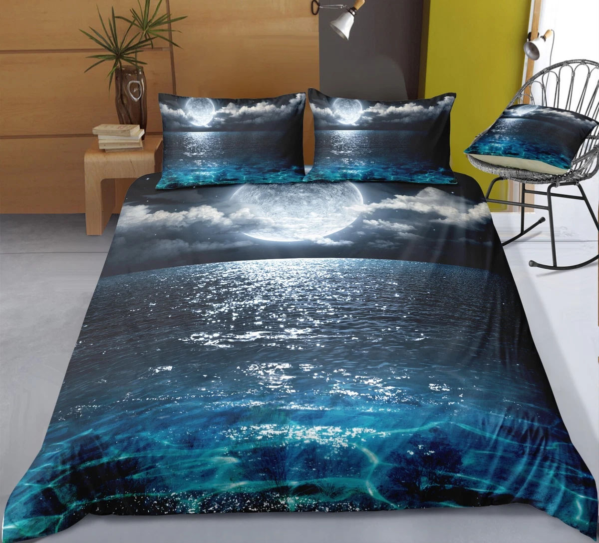 Set Copripiumino King Size Cotone 100% - Tema Spiaggia Con Stella Marina E Conchiglie - Biancheria Letto Nautica, Con Federa - 3