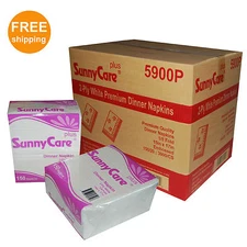 SunnyCare®plus #5900P Premium 2-Ply White Dinner Napkins 150/Pk;20pk/Cs -3000/CS