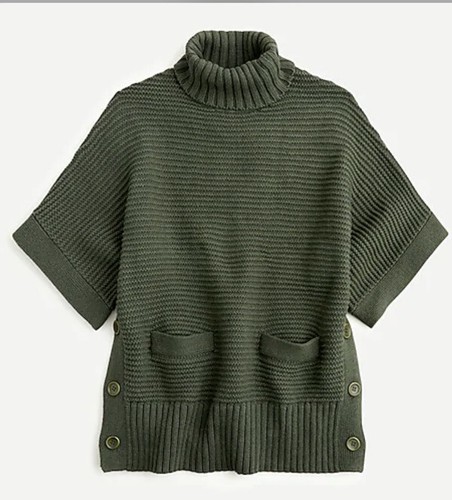 J Crew Women's Green Turtleneck poncho 
