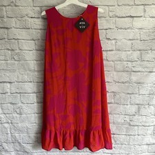 NEW WITH TAGS AVA & VIV PINK RED FLORAL BOW BACK RUFFLE HEM TANK DRESS PLUS 1X