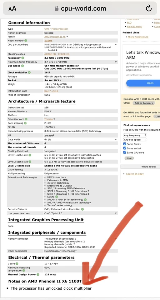 RARE AMD Phenom II X6 1100T 3.3GHz Six Core HDE00ZFBK6DGR CPU 125W AM3 Processor - Image 3 of 3
