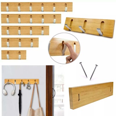 Bambusholz Holz Mantelaufhänger Wandmontage L Organizer Massiv Alu Haken 