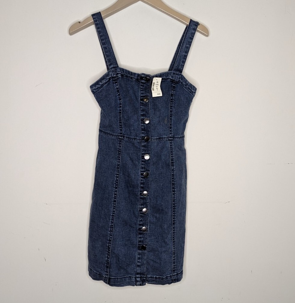 NWT Aeropostale Blue Denim Button Overall Dress Women Size Small Medium Wash