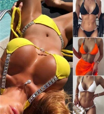 Rhinestone Sexy Bikini Set Women's Two Piece Swimsuit Swimwear Halter Neck