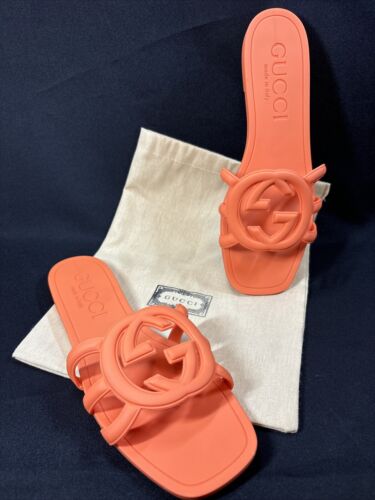 GUCCI DAMEN INTERLOCKING G SLIDE SANDALE Größe 10 US mit Staubbeutel NEU!!!