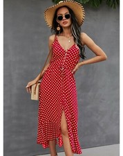 SHEIN Button Through Drawstring Waist Polka Dot Cami Dress