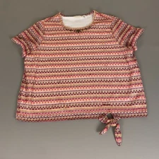 Alfred Dunner Tie-Front Knit Blouse Top Plus 3X Beaded Neckline Short Sleeve