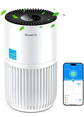 GOVEELIFE MINI AIR PURIFIER FOR BEDROOM, SMART PURIFIER WORKS WITH ALEXA, GOOGLE