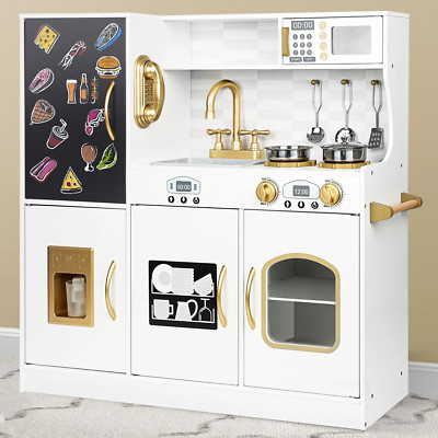 COCLUB Wooden Play Kitchen Set with Accessories for Kids Age 3-8 - White