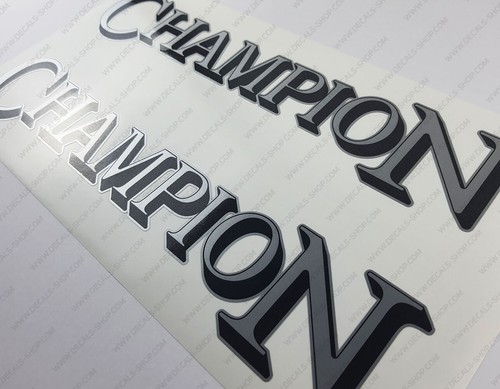 CHAMPION BOAT LOGO SILVER DECALS STICKERS 10" x 2" 2pcs. - Picture 3 of 5