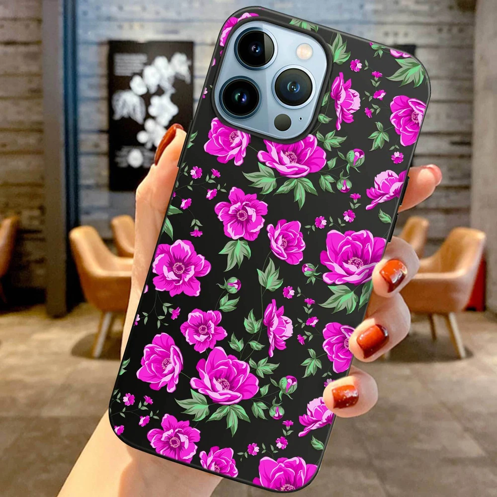 Phone Case For Apple iPhone 14 Pro Max 13 12 15 Flower Lace Protective TPU Cover