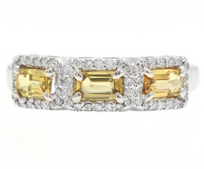 1.35Ct Natural Yellow Sapphire Diamond 14K Solid White Gold Ring