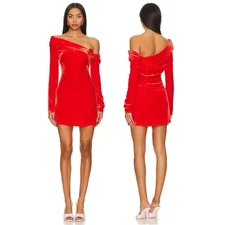 Mirae Scarlette Velvet Mini Dress Cocktail Party NYE Holidays Christmas Red M