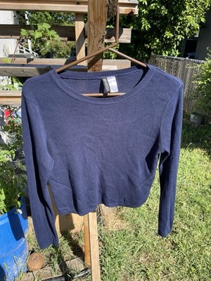 Divided by H&M Navy Blue Knit Crew Neck Long Sleeve Pullover Sweater for Women