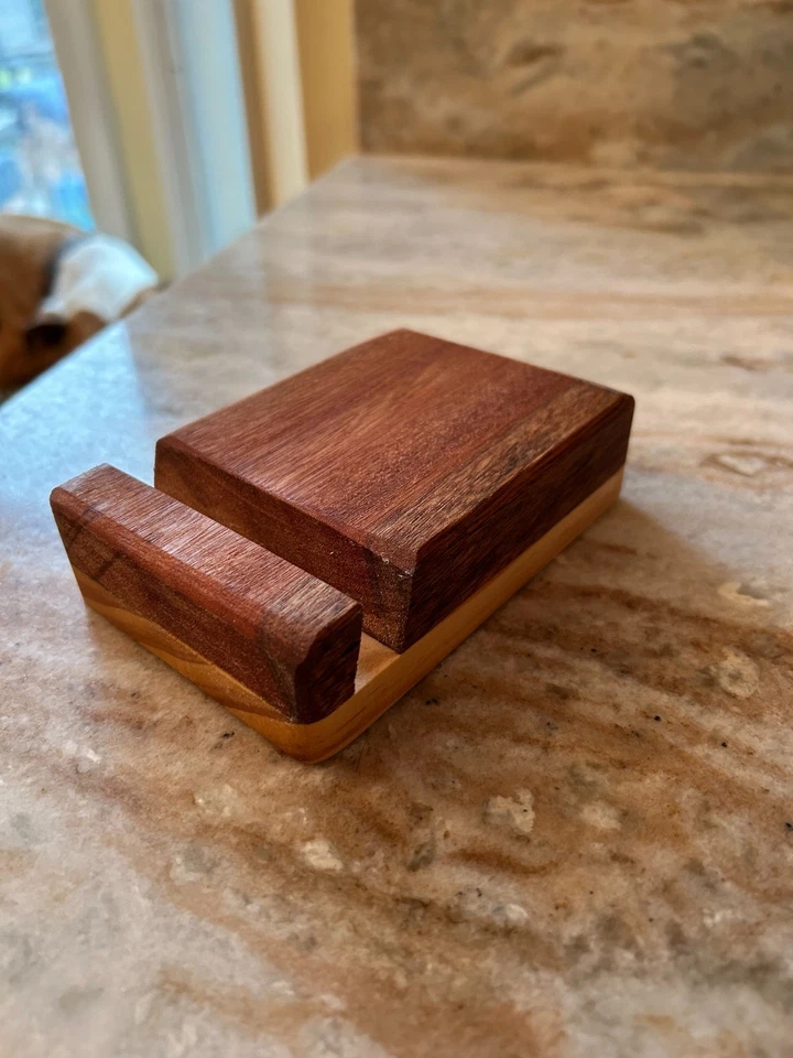 Cell Phone Stand Wooden Tablet Mount Desktop Holder Cradle Dock Bedroom Office - Image 4 of 4