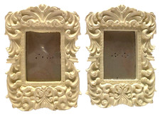 Set of 2 Miniature 4" x 3" Ivory Tone Ornate Scroll Design Resin Photo Frames