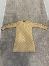 Men s Yellow Floral Polka For Pakistani/Indian Kurta Size 40 Long Sleeves Top