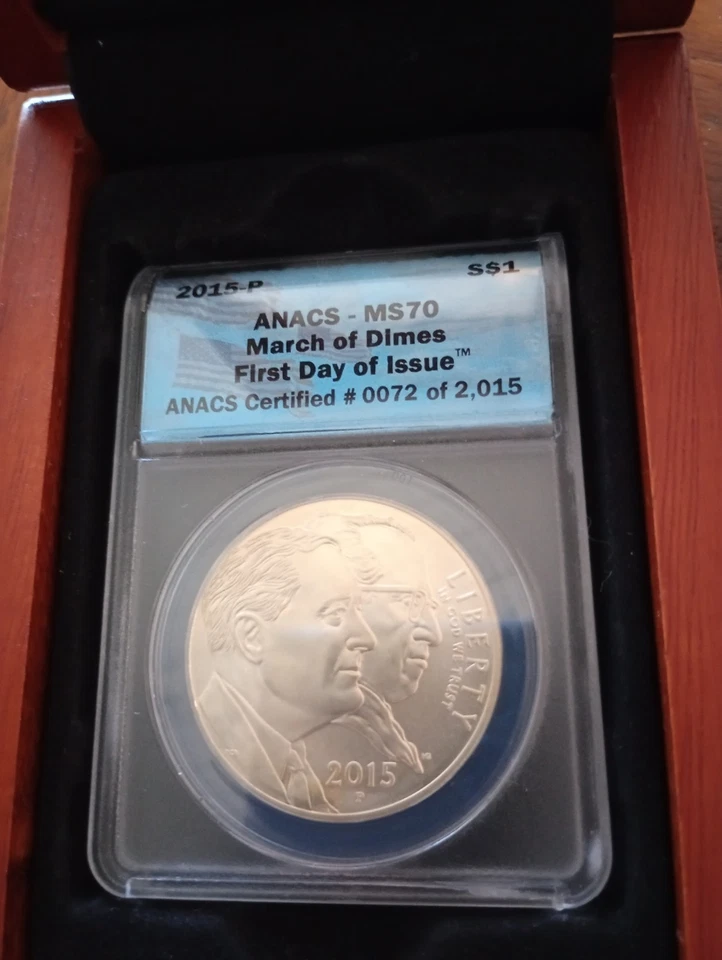 2015-P March Of Dimes Silver Dollar ANACS MS70 FDOI #72 Of 2015 - Image 4 of 4